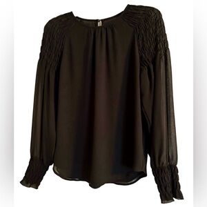 Ann Taylor Black Long Sleeve Blouse Women’s Size S Sheer Lined Keyhole Top